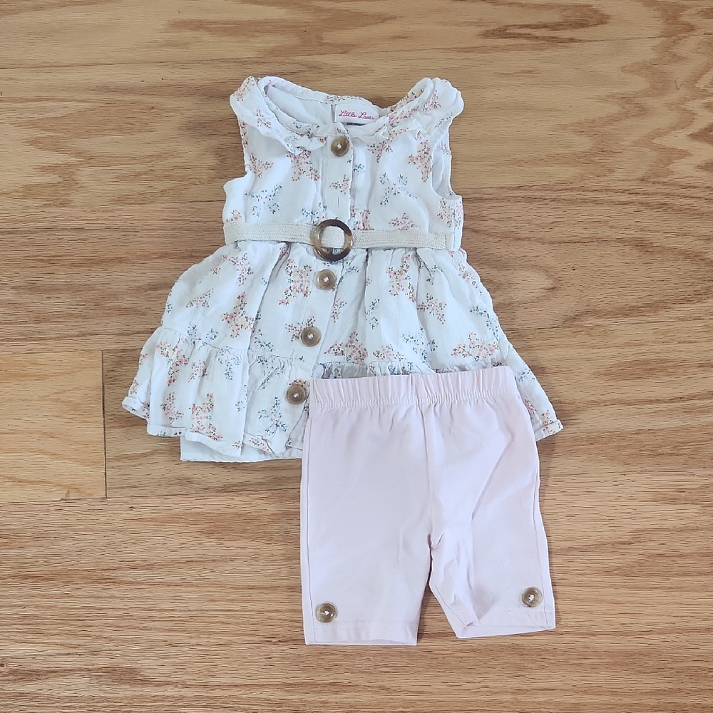 Little Lass White Floral Dress with Pink Bike Shorts 2T